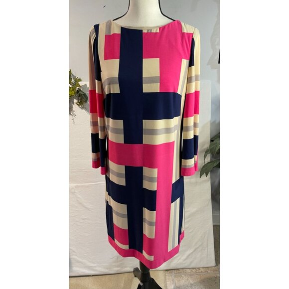 Eliza J Women's Geometric Print Dress Size 10 3/4 Sleeve - Picture 1 of 14